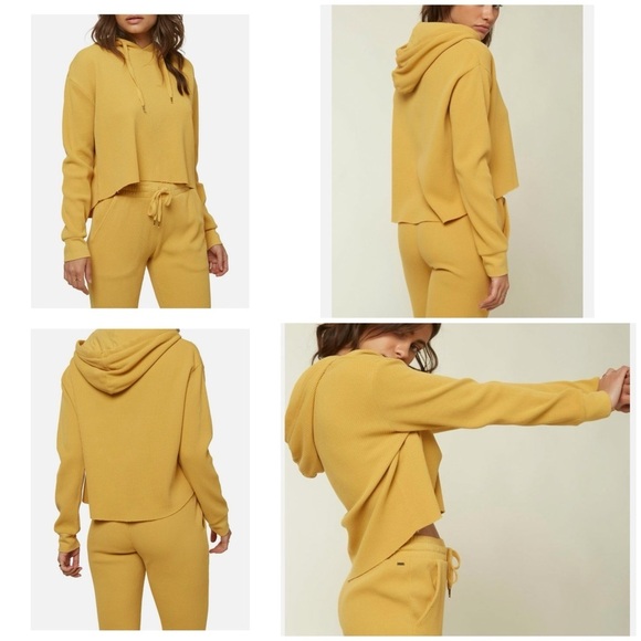 O’Neill Crop Waffle Knit Hoodie Oversized in Charcoal Gray Size Small - Picture 7 of 7